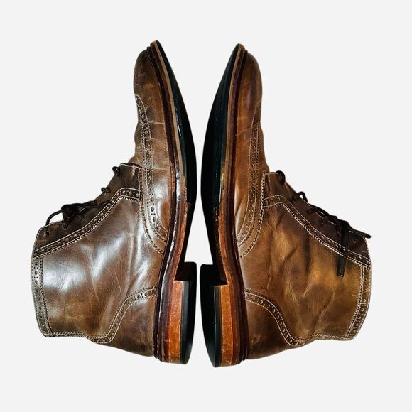 Cole Haan Mens 13 M Brown Chukka Wingtip Leather Ankle Boot Distressed Brogue